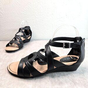 B.O.C. Gladiator Sandals Size 9 Black Casual Comfort Bohemian Low Wedge Strappy
